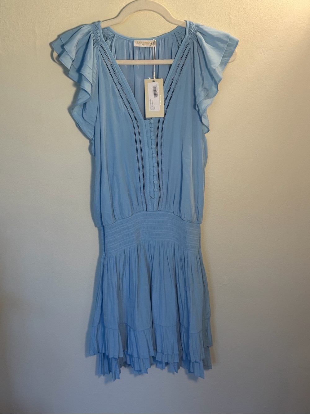 Ramy Brook Light Blue Ruffle V-Neck Mini Dress